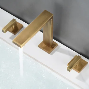 Три отдельных латунных смесителя для ванной комнаты, настенный смеситель для горячей и холодной воды, матовый золотой смеситель для ванной комнаты 1