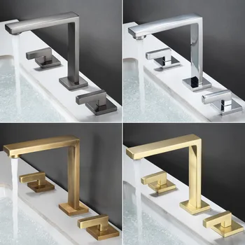 Три отдельных латунных смесителя для ванной комнаты, настенный смеситель для горячей и холодной воды, матовый золотой смеситель для ванной комнаты 2