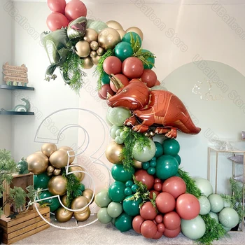 Украшения на День рождения динозавра Воздушный шар из фольги с динозавром, зеленый кофе, металл, золото, Шалфей, зеленый воздушный шар, арка на День рождения динозавра 0