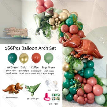 Украшения на День рождения динозавра Воздушный шар из фольги с динозавром, зеленый кофе, металл, золото, Шалфей, зеленый воздушный шар, арка на День рождения динозавра 1