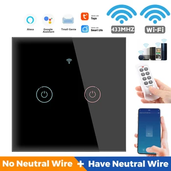 Умный сенсорный выключатель света Tuya WiFi 433 МГц Home Smart Wall Button 1/2/3/4 Gang Работает с Alexa Google Home Assistant