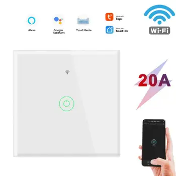 Умный сенсорный настенный выключатель Wi-Fi 20A с дистанционным таймером TUYA App Выключатели света, водонагревателя, холодильника, духовки Работают с Alexa Home 0