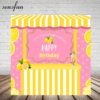 Фон для фотосъемки в лимонадном баре Sensfun для фотостудии, желто-розовые фоны для вечеринки по случаю Дня рождения девочек, индивидуальные виниловые наклейки