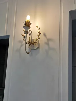 Французский Кантри Деревянный моноцефальный настенный светильник золотистой пшеницы, американский Ретро-светильник для спальни, коридора, прохода, гостиной, настенный светильник