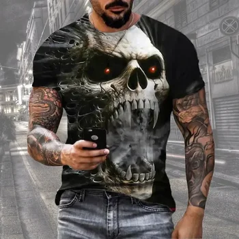 Футболка с 3D-принтом серии Hot Summer Horror Skull, Новая модная футболка в стиле хип-хоп с короткими рукавами, уличная одежда, крутые футболки 0