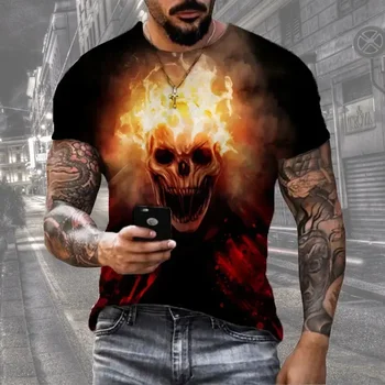 Футболка с 3D-принтом серии Hot Summer Horror Skull, Новая модная футболка в стиле хип-хоп с короткими рукавами, уличная одежда, крутые футболки 5