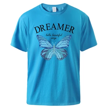 Футболки с принтом Blue Butterfly Dreamer, мужская футболка в стиле ретро, новинка, Хлопковая дышащая одежда, Классическая универсальная футболка 1