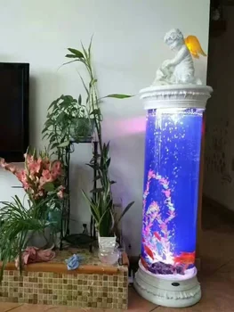 Цилиндрический аквариум для рыб, аквариум большого и среднего размера, экологичный Настольный стеклянный креативный аквариум для рыб в гостиной, меняющий воду 1