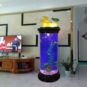 Цилиндрический аквариум для рыб, аквариум большого и среднего размера, экологичный Настольный стеклянный креативный аквариум для рыб в гостиной, меняющий воду 2