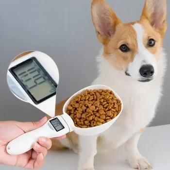 Цифровые кухонные весы для взвешивания пищевых продуктов с прецизионной ложкой, электронный измерительный дисплей для домашних животных, весы для кормления собак, инструмент для кошек, ЖК-дисплей и 0