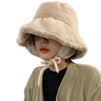 Шапка с регулируемыми ушками для девочек, утепленная теплая шапочка в холодную погоду, теплая кепка-ведро