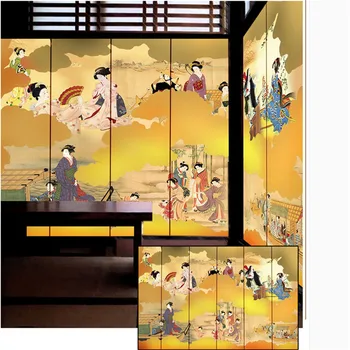 Японские дамы Ярко-желтый фон 3D фотообои для японской кухни Суши Ресторан Промышленный декор Обои 3
