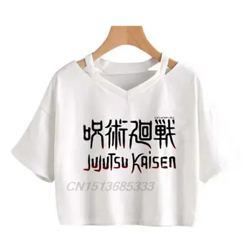 Японское Аниме Дзюдзюцу Кайсен, Женские Винтажные футболки, Черные Топы с принтом в стиле Ретро, Женская футболка Genshin Impact Kawaii 0