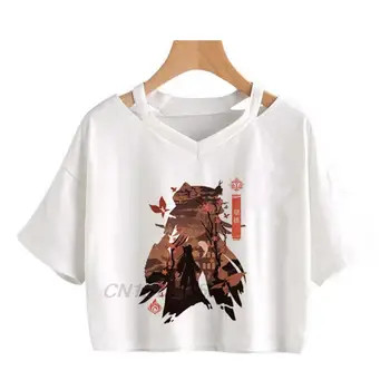 Японское Аниме Дзюдзюцу Кайсен, Женские Винтажные футболки, Черные Топы с принтом в стиле Ретро, Женская футболка Genshin Impact Kawaii 2